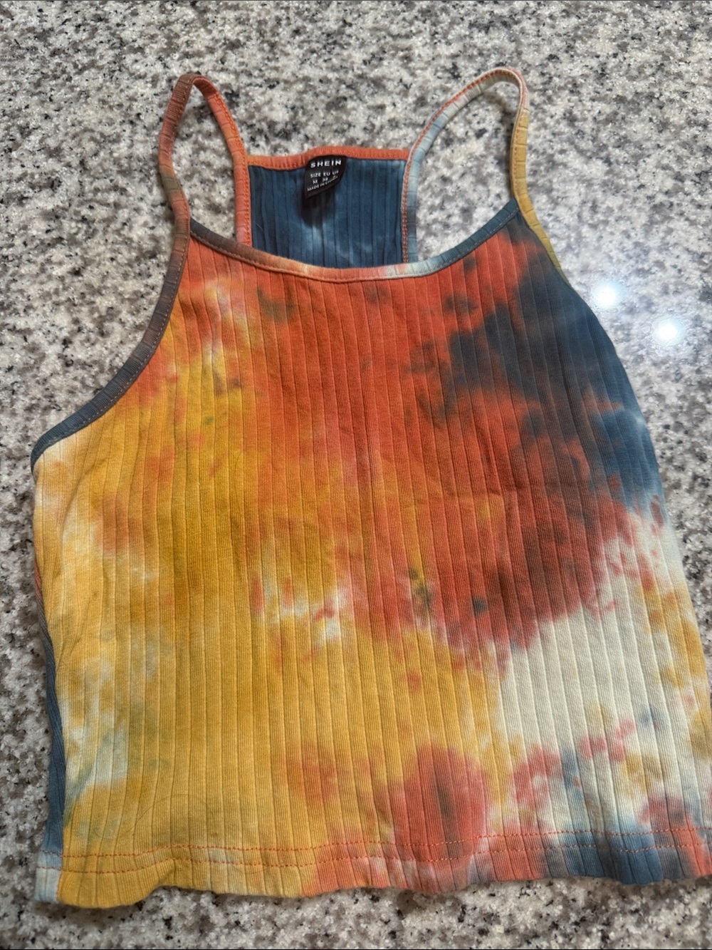 Urban Outfitters Tie-Dye Ribbed Crop Tank Top - Yellow, Orange, Blue